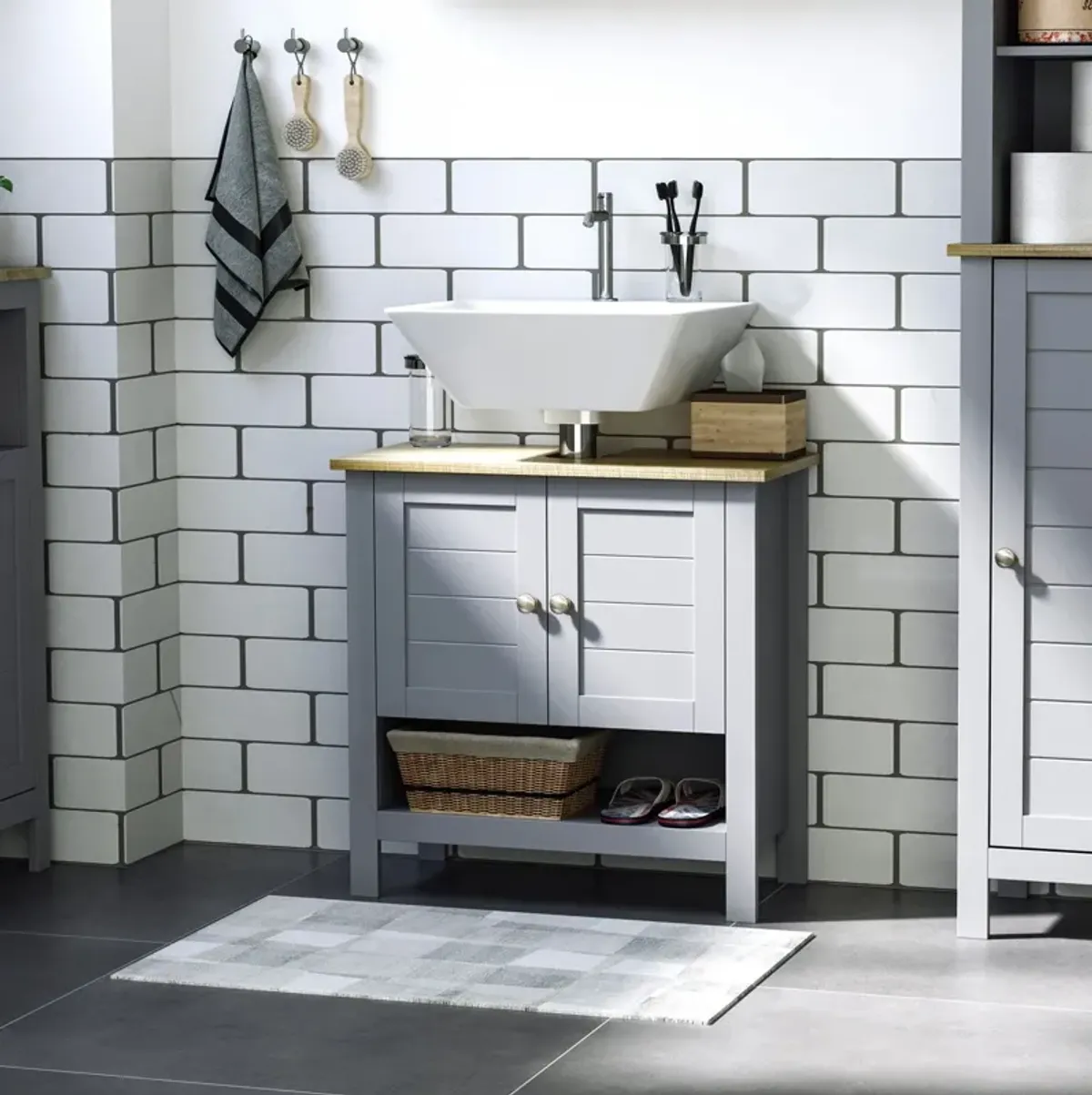 Grey Sink Cabinet: Under Sink Bathroom Vanity Unit with Adjustable Shelf