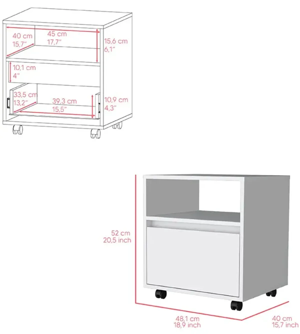 Milford 2 Piece Bedroom Set, Nightstand + Dresser, White