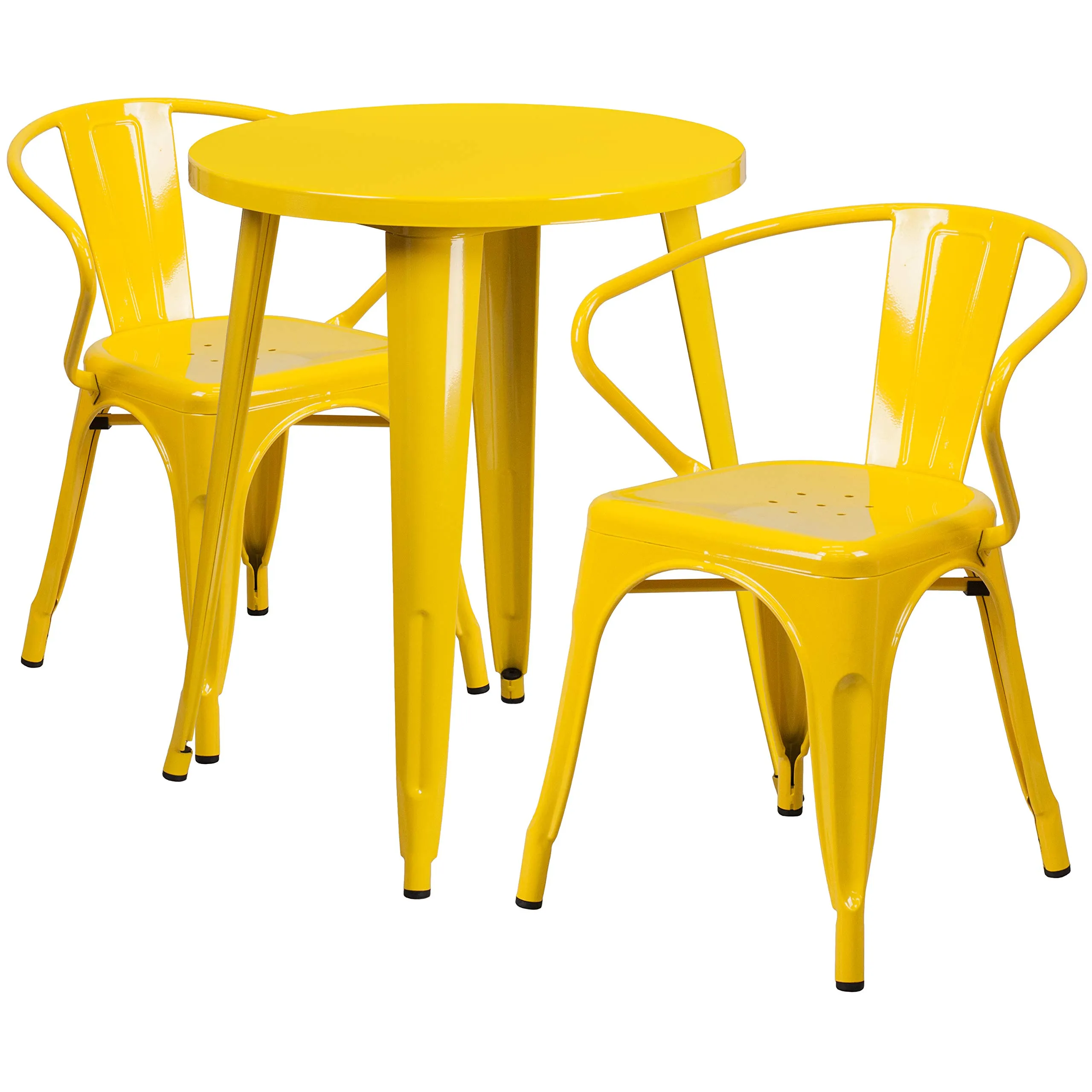 Flash Furniture Napoleon Commercial Grade 24" Round Yellow Metal Indoor-Outdoor Table Set with 2 Arm Chairs