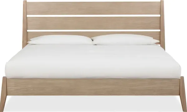 Sumire Queen-size Slatted Ash Wood Platform Bed in Ginger