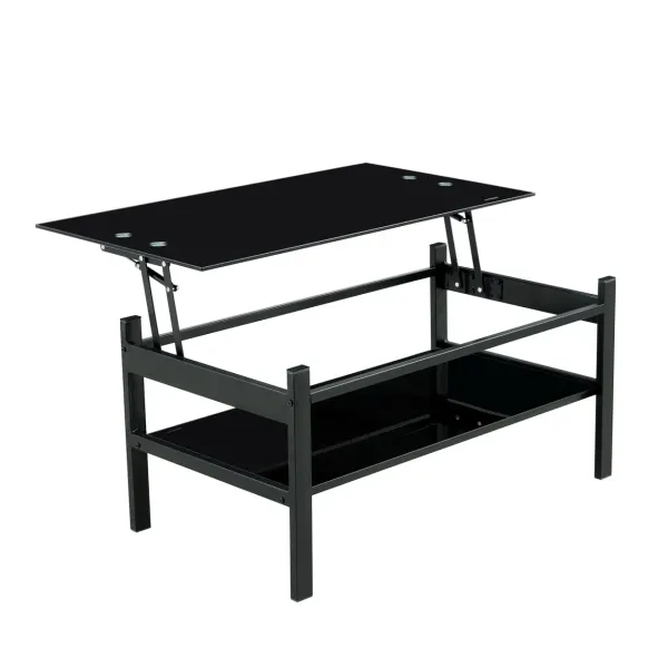 2-Layer Black Glass Coffee Table