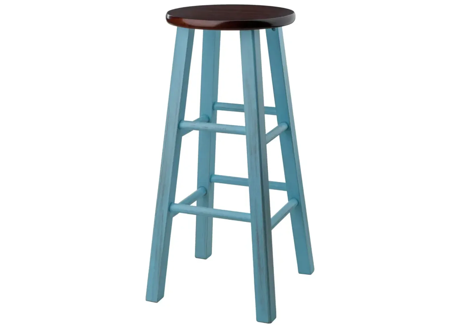 Ivy Bar Stool, Rustic Light Blue and Walnut