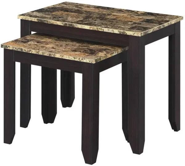 Convenience Concepts Baja Nesting End Tables, Faux Brown Marble/Espresso