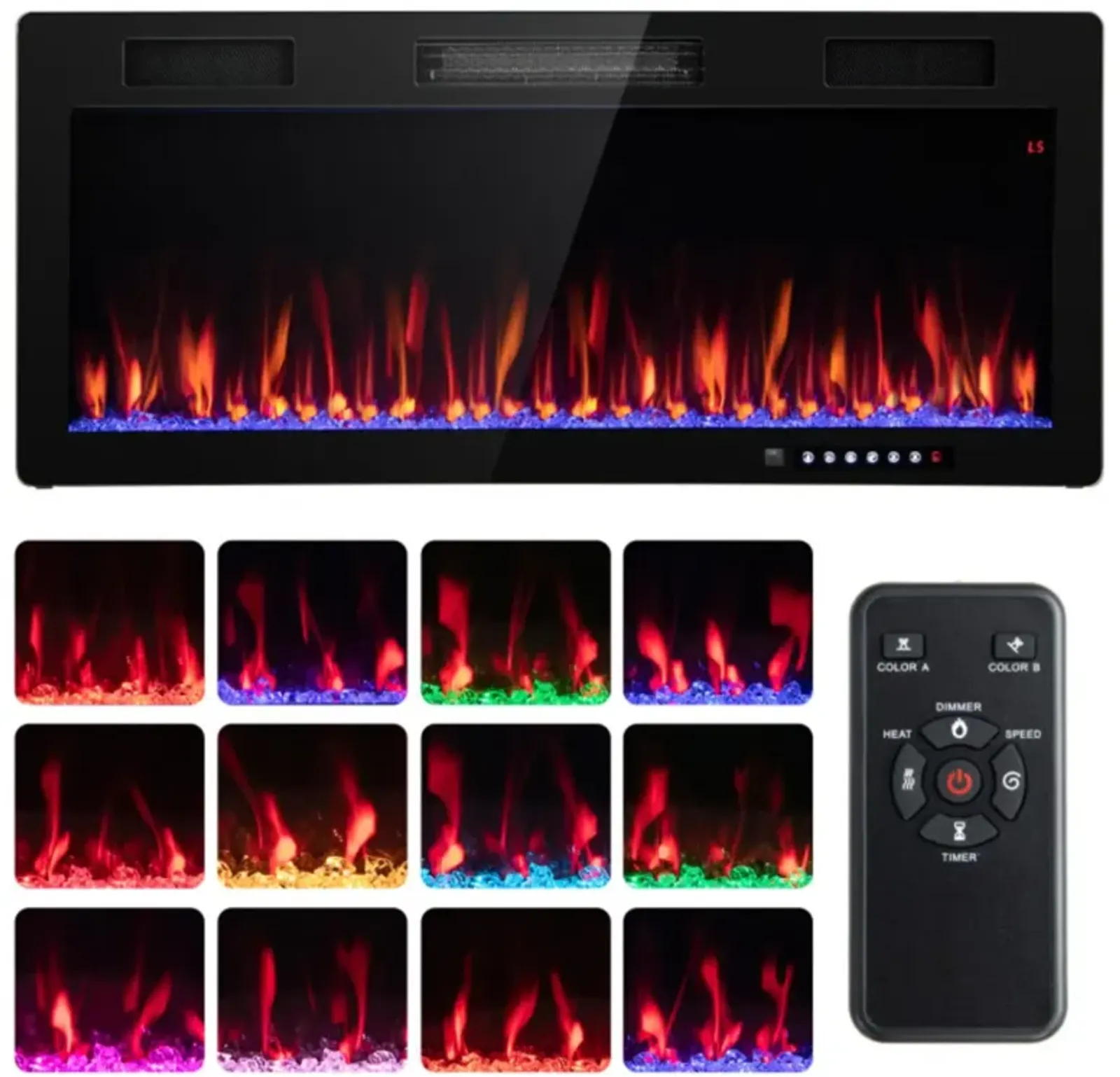 Hivvago 40 Inch Electric Fireplace, Recessed and Wall Mounted Design