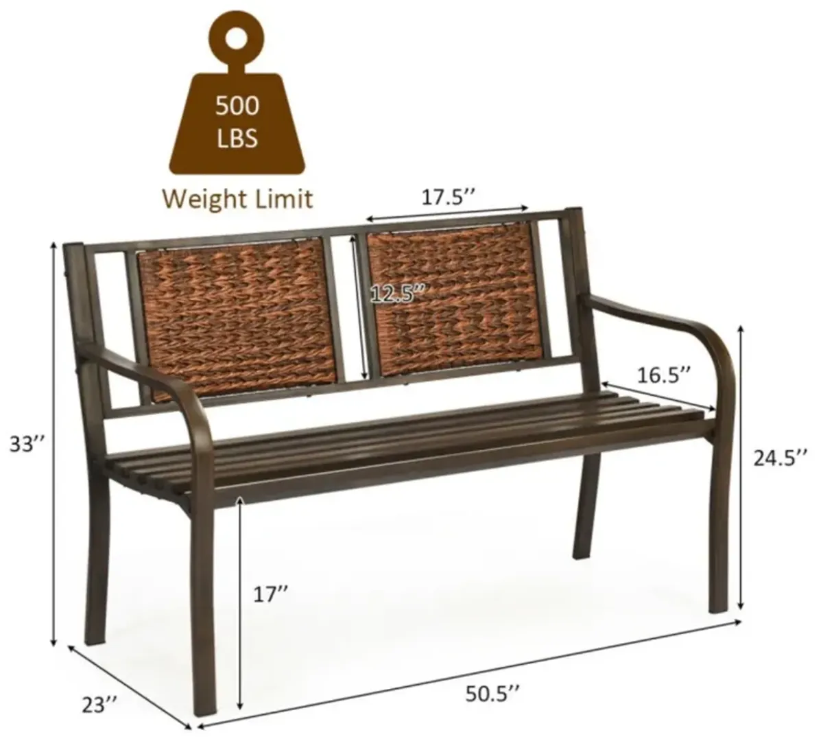 Hivvago Patio Garden Bench with Powder Coated Steel Frame