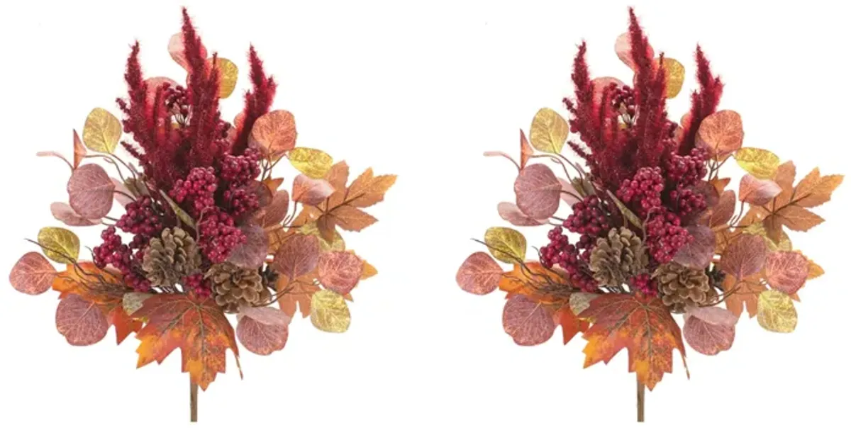 Rustic Red Mixed Fall Foliage Bush Set of 2 for Seasonal Home Decor