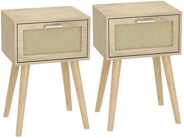LAATOOREE Bedside Table Set of 2, Boho End Table with Solid Wood Feet for Bedroom and Living Room