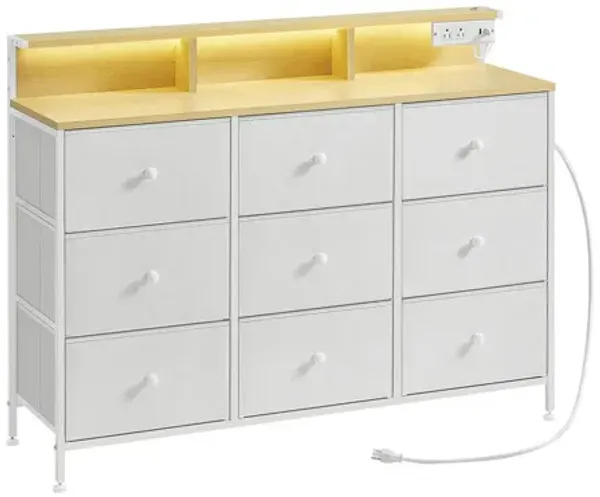 9-Drawer Fabric Storage Dresser with LED Lights – Organizer Unit for Bedroom, Entryway, or Dorm