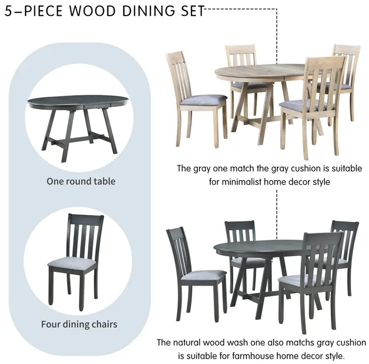 5-Piece Wood Dining Table Set