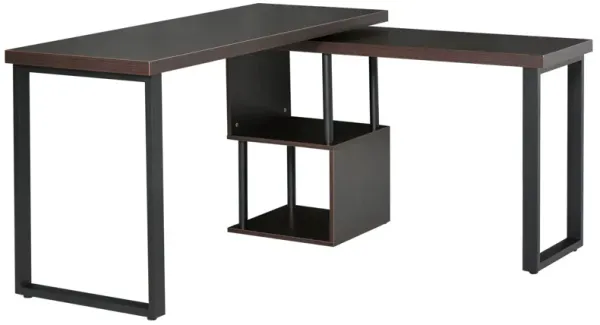 HOMCOM 55" 360 Degree Rotating Corner L-Shaped Computer Desk with Storage Shelves, Home Office Study Writing Workstation Modern Space-Saving Design, Oak