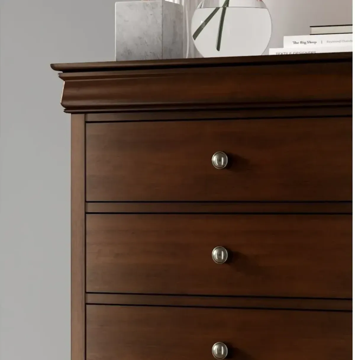 Louis Philippe Style 1pc Chest of Drawers Brown Cherry Finish Okume Veneer Bedroom Furniture