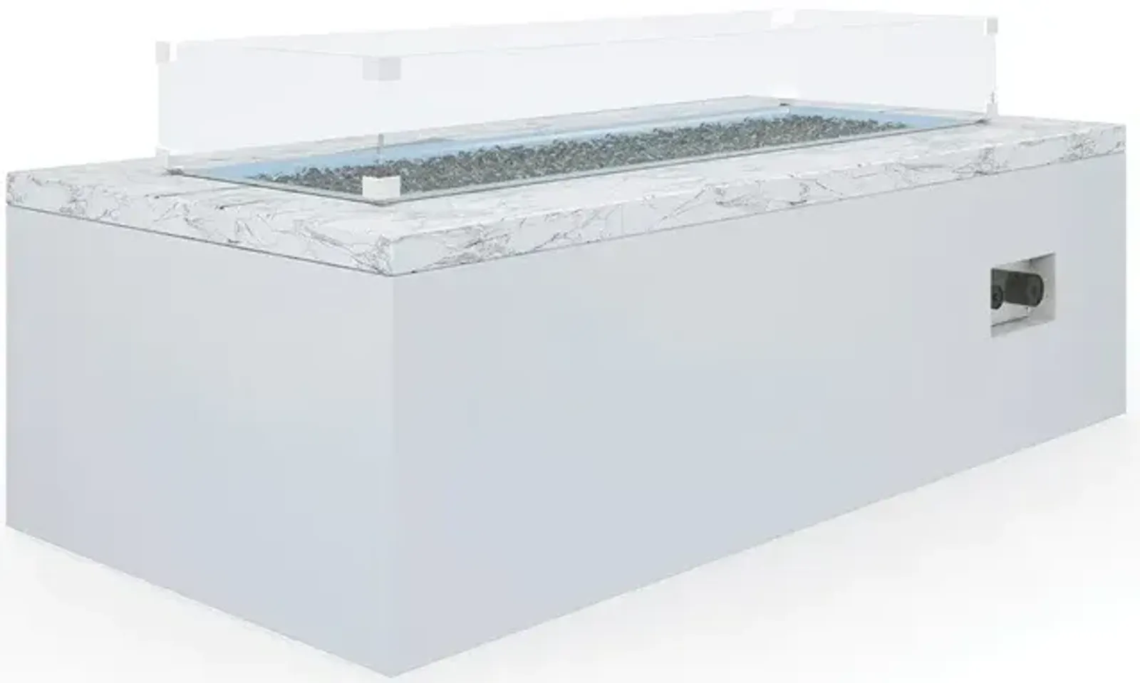 White Carrara Marble Rectangular Fire Table w/ Glass Surround