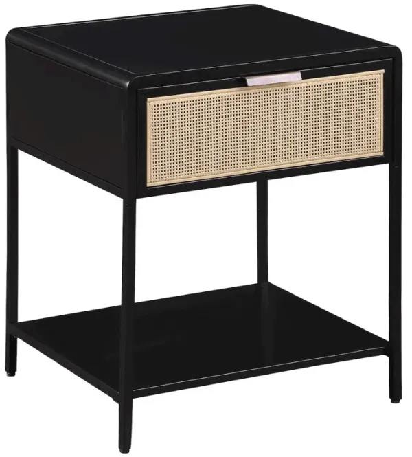 Amherst 1-drawer Radio Weave Cane Metal Bedside Table Black
