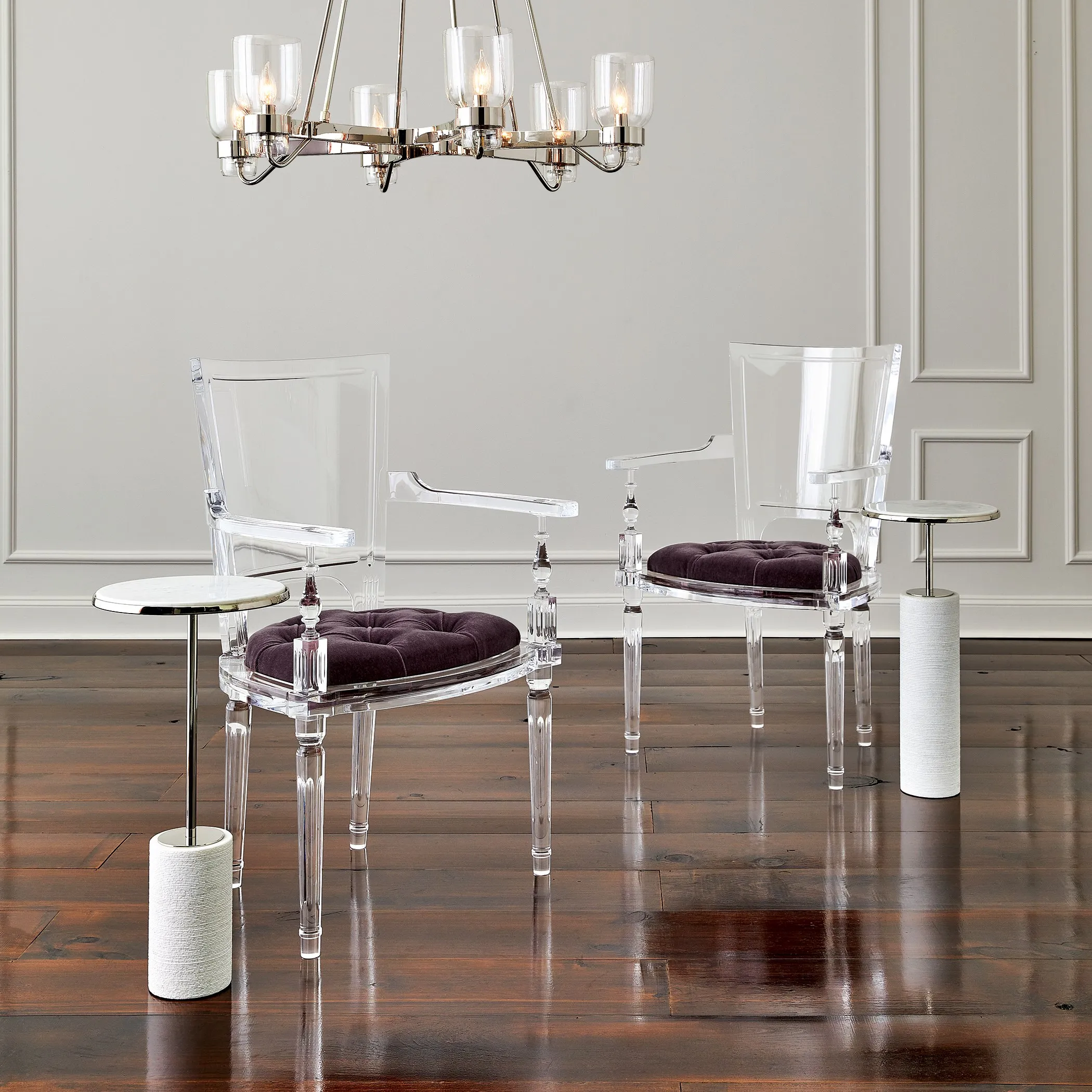 Tall Cored Marble Table-Silver