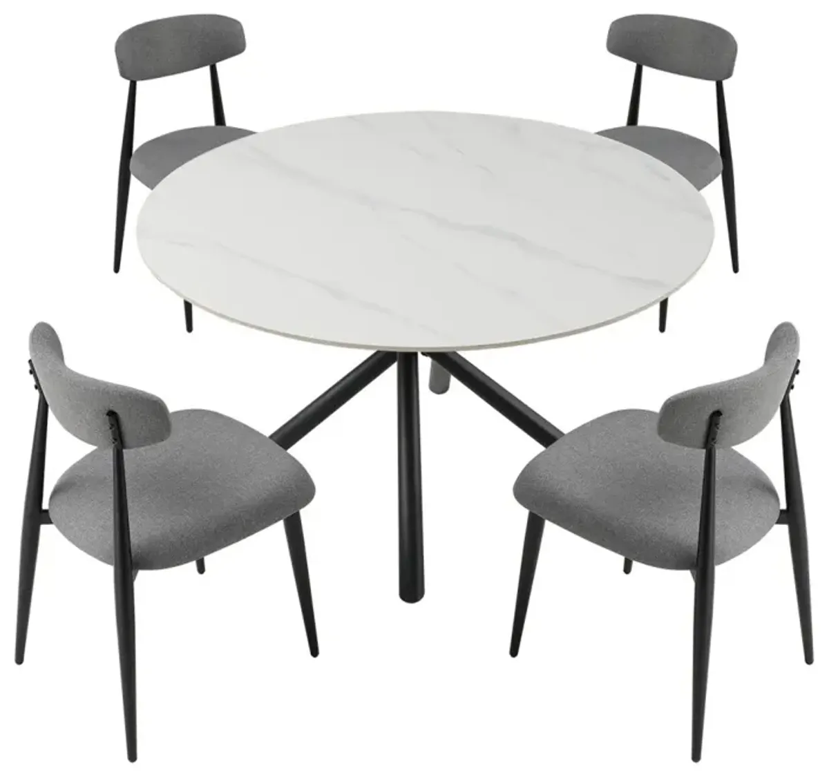 Modern Dining Chairs Set Of 2, Curved Backrest Round Upholstered And Metal Frame