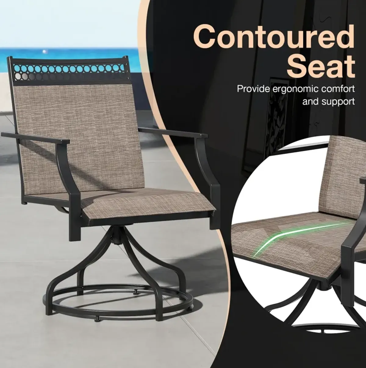 Patio Swivel Dining Chairs Set of 2 with Heavy-duty Metal Frame and Armrests