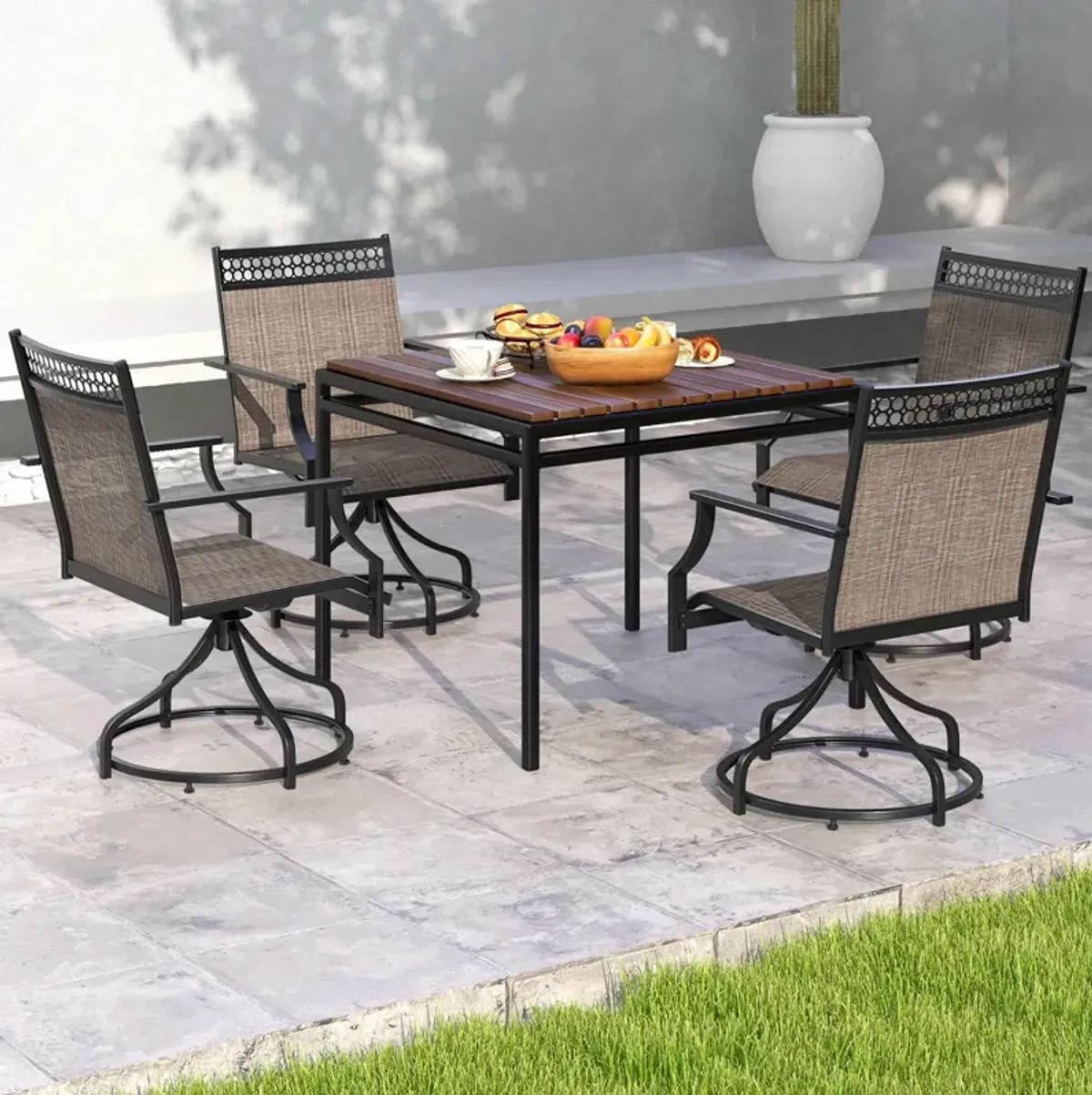 Patio Swivel Dining Chairs Set of 2 with Heavy-duty Metal Frame and Armrests