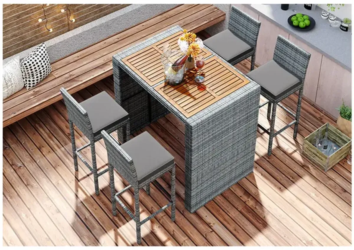 Streamdale 5-Piece Wicker Bar Set with Non-Slip Feet