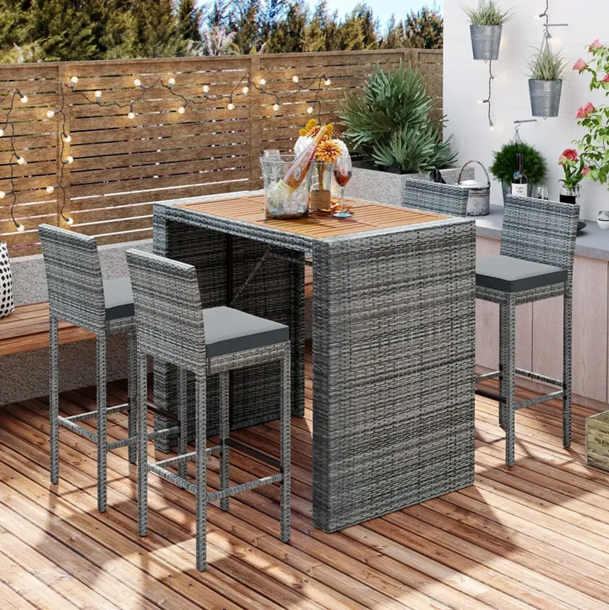 Streamdale 5-Piece Wicker Bar Set with Non-Slip Feet