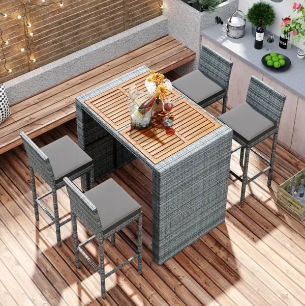 Streamdale 5-Piece Wicker Bar Set with Non-Slip Feet