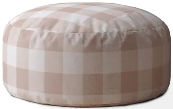 Hivvago 24" Grey And Pink Cotton Round Gingham Pouf Ottoman