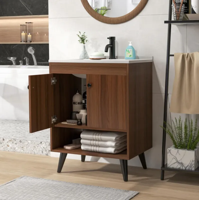 Hivvago 25 Inch Wooden Bathroom Storage Cabinet with Sink