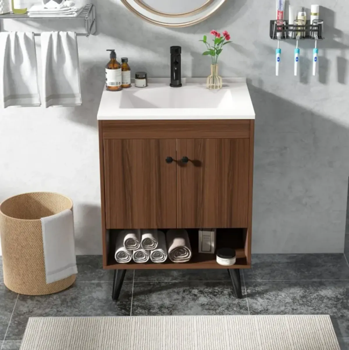 Hivvago 25 Inch Wooden Bathroom Storage Cabinet with Sink