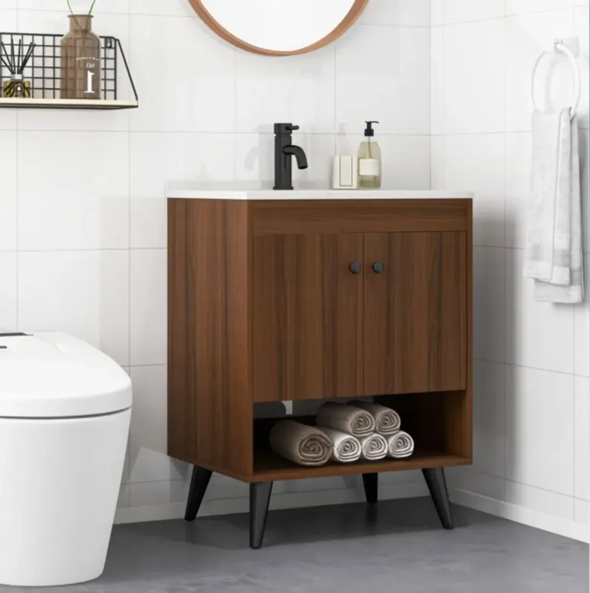 Hivvago 25 Inch Wooden Bathroom Storage Cabinet with Sink