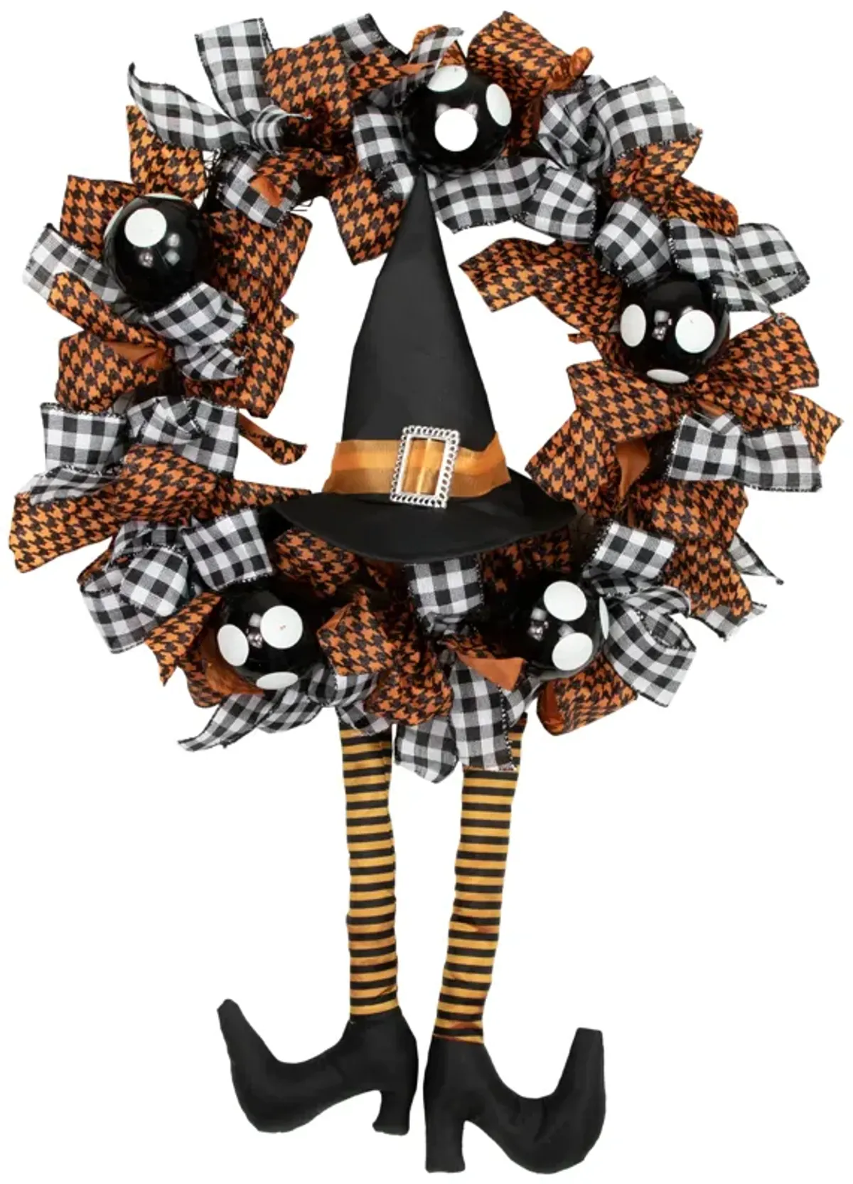 Orange and Black Witch with Bows Halloween Wreath  24-Inch  Unlit