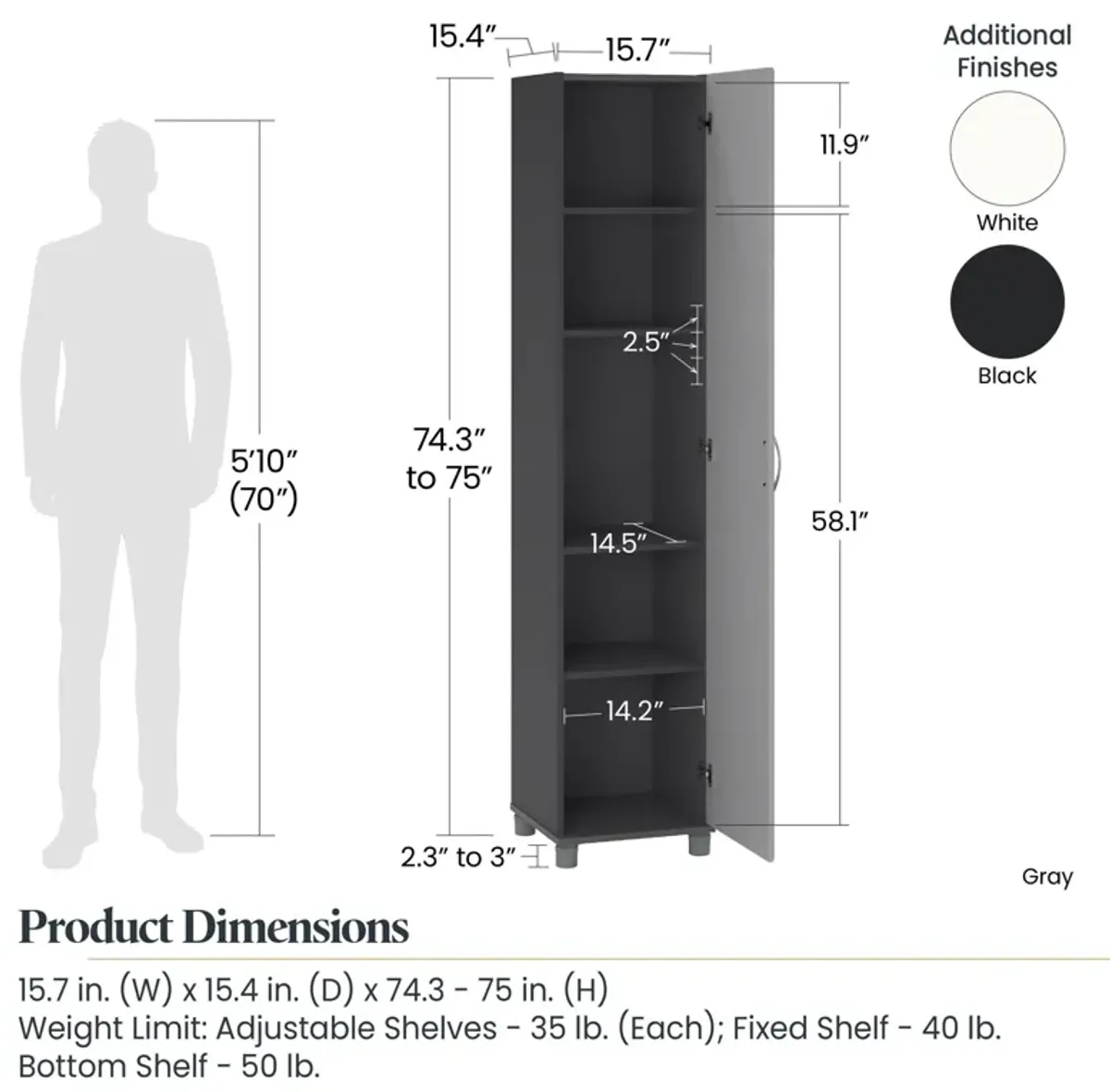 Kendall 16" Utility Storage Cabinet, Black