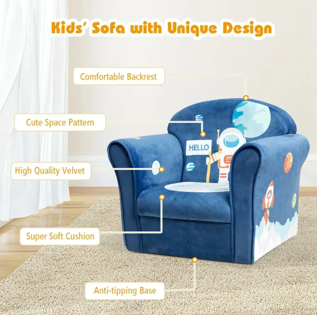 Kids Armrest Upholstered Couch