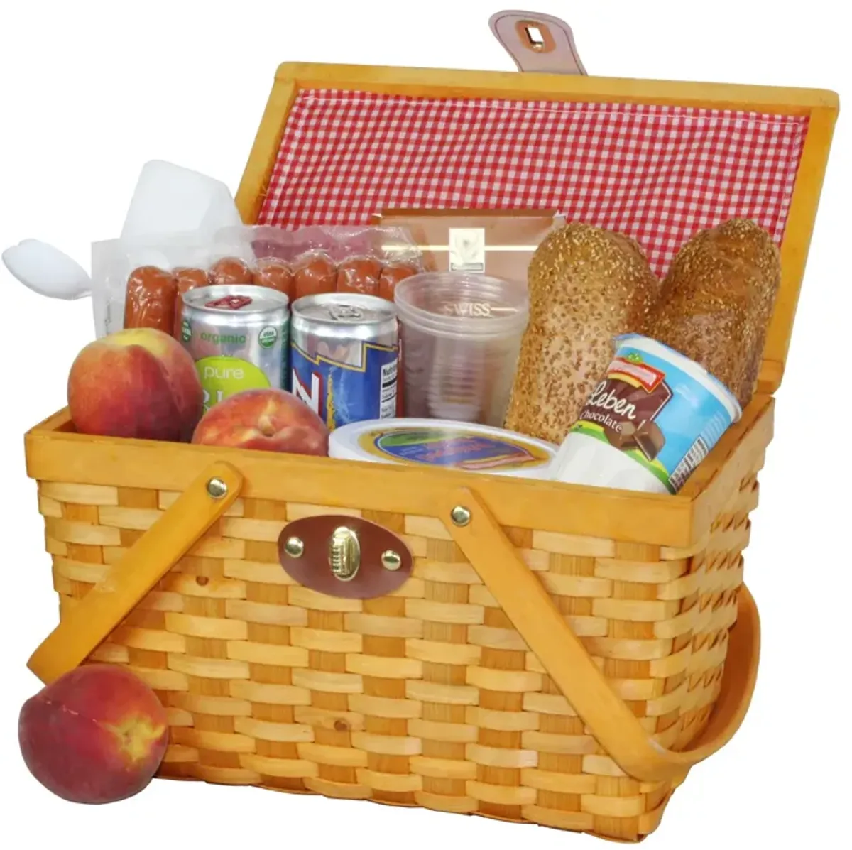 Picnic Basket Gingham Lined with Folding Handles