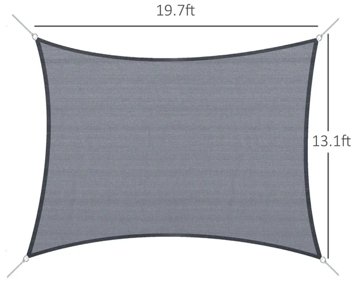 Expansive Sun Shield: 20'x13' Grey Rectangle Shade Sail with D-Rings & Rope