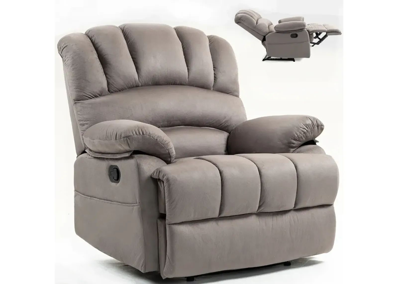 Mondawe Large Manual Recliner Chair in Fabric with Pillow Top Arms and Cushion Back for Living Room, Gray