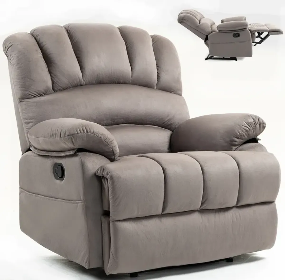 Mondawe Large Manual Recliner Chair in Fabric with Pillow Top Arms and Cushion Back for Living Room, Gray