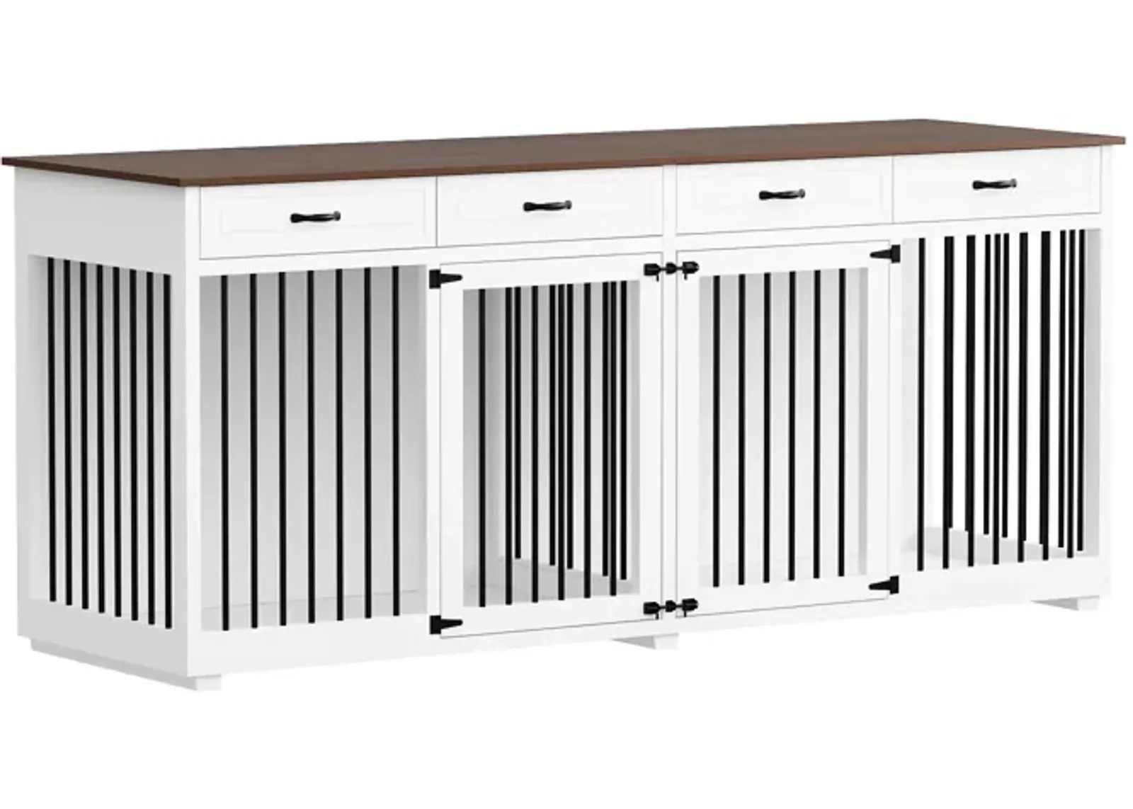 Large Dog Crate Furniture, 86.6 in. Wooden Dog Crate Kennel w/4-Drawers and Divider, Dog Crates for 2 Large Dogs, White