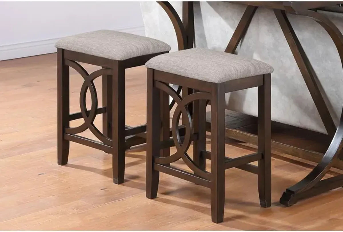 New Classic Furniture Bella Wood Counter Stool with Fabric Seat in Cherry (Set of 2)