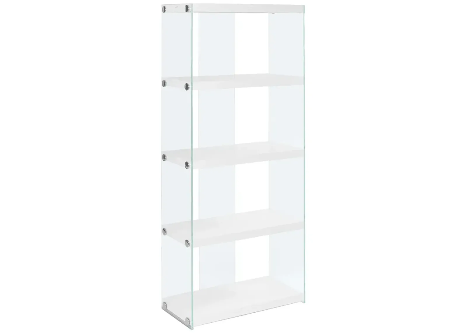 Monarch Specialties I 3289 Bookshelf, Bookcase, Etagere, 5 Tier, 60"H, Office, Bedroom, Tempered Glass, Laminate, Glossy White, Clear, Contemporary, Modern