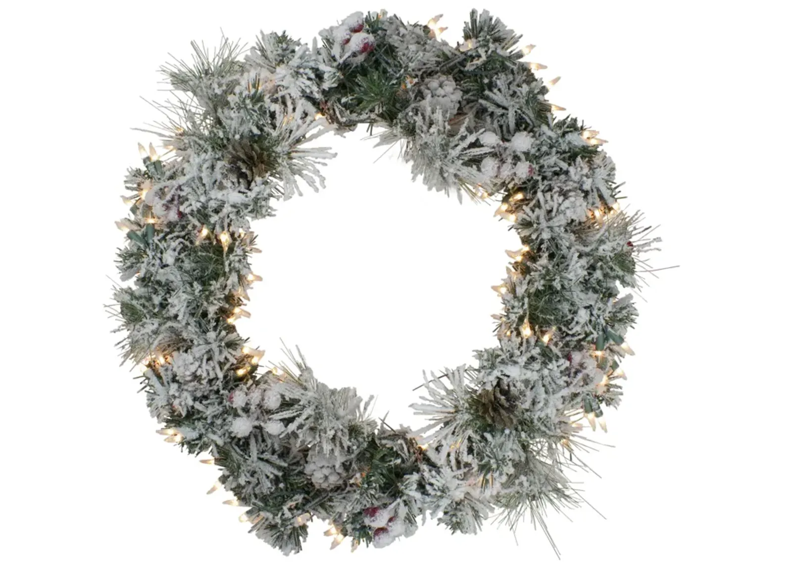 Pre-lit Heavily Flocked Berries and Pine Cones Artificial Christmas Wreath - 24-Inch  Clear Lights