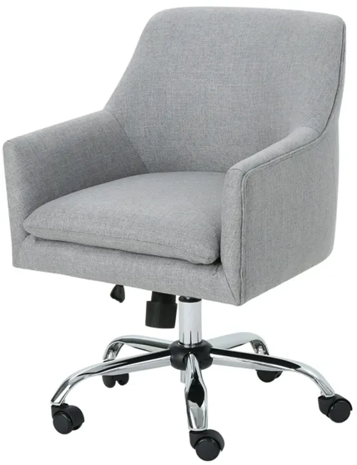 Heza Swivel Office Chair, Gray Fabric, Rolling Wheels, Chrome Metal -Benzara