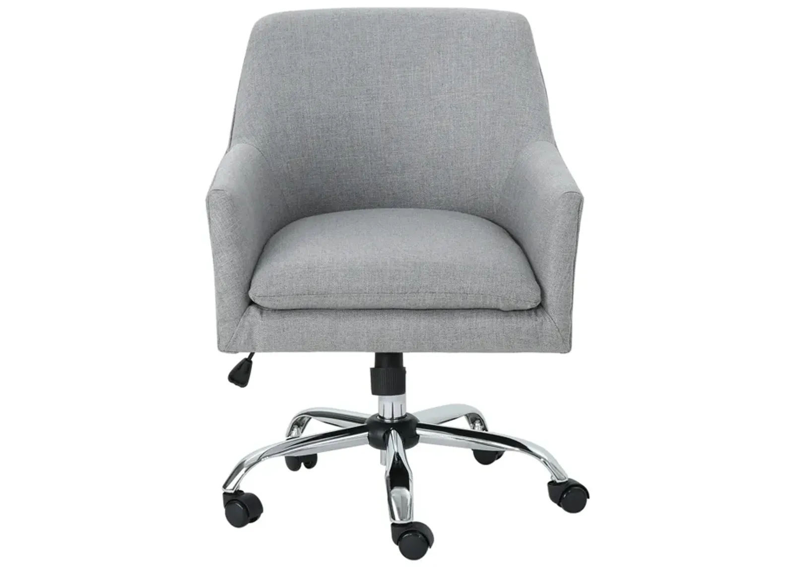 Heza Swivel Office Chair, Gray Fabric, Rolling Wheels, Chrome Metal -Benzara