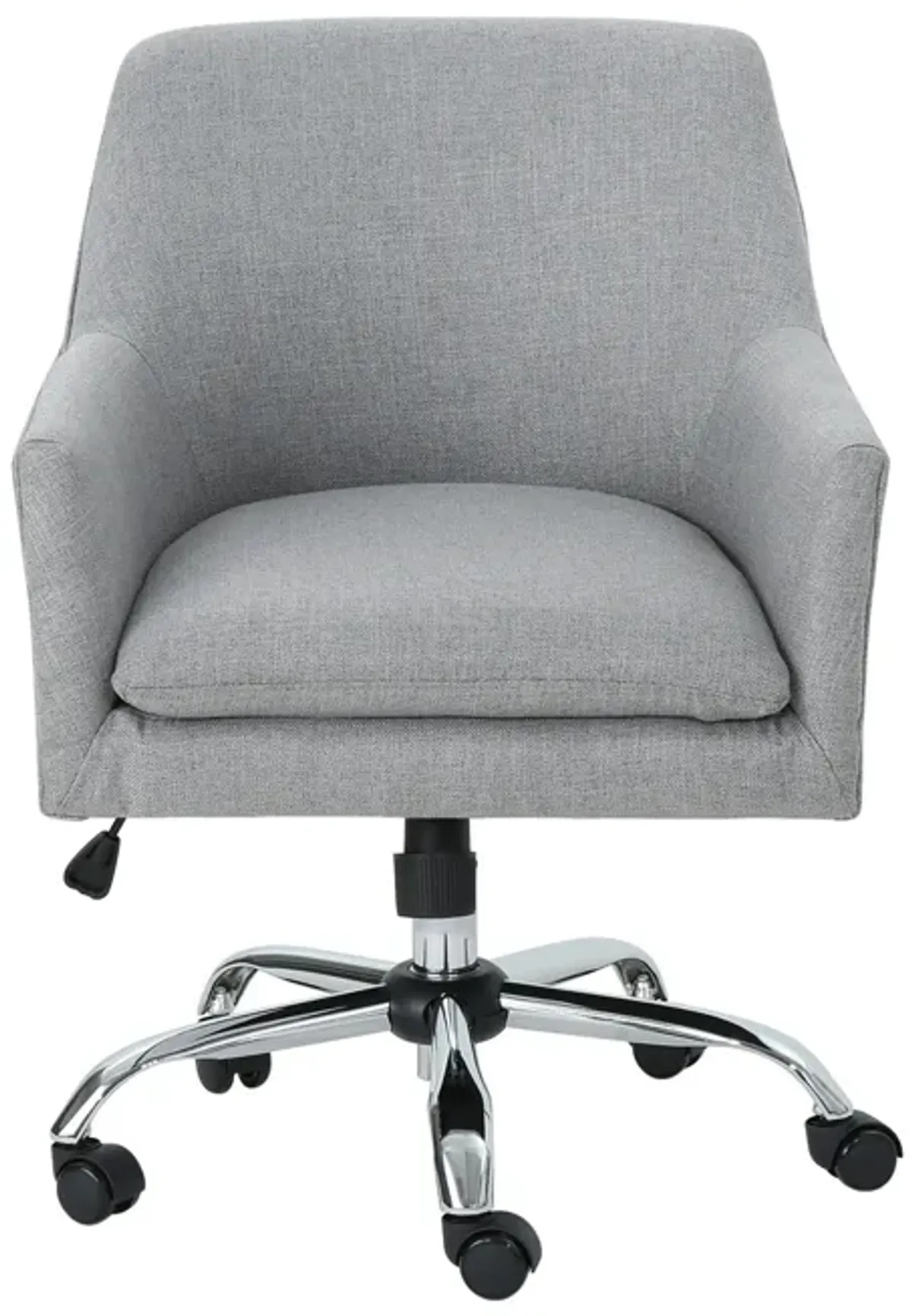 Heza Swivel Office Chair, Gray Fabric, Rolling Wheels, Chrome Metal -Benzara