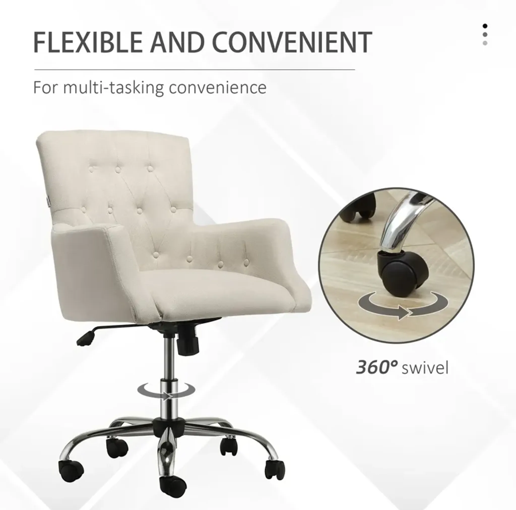 Cream White Task Seat: Linen Fiber Office Chair with Tufted Back ...