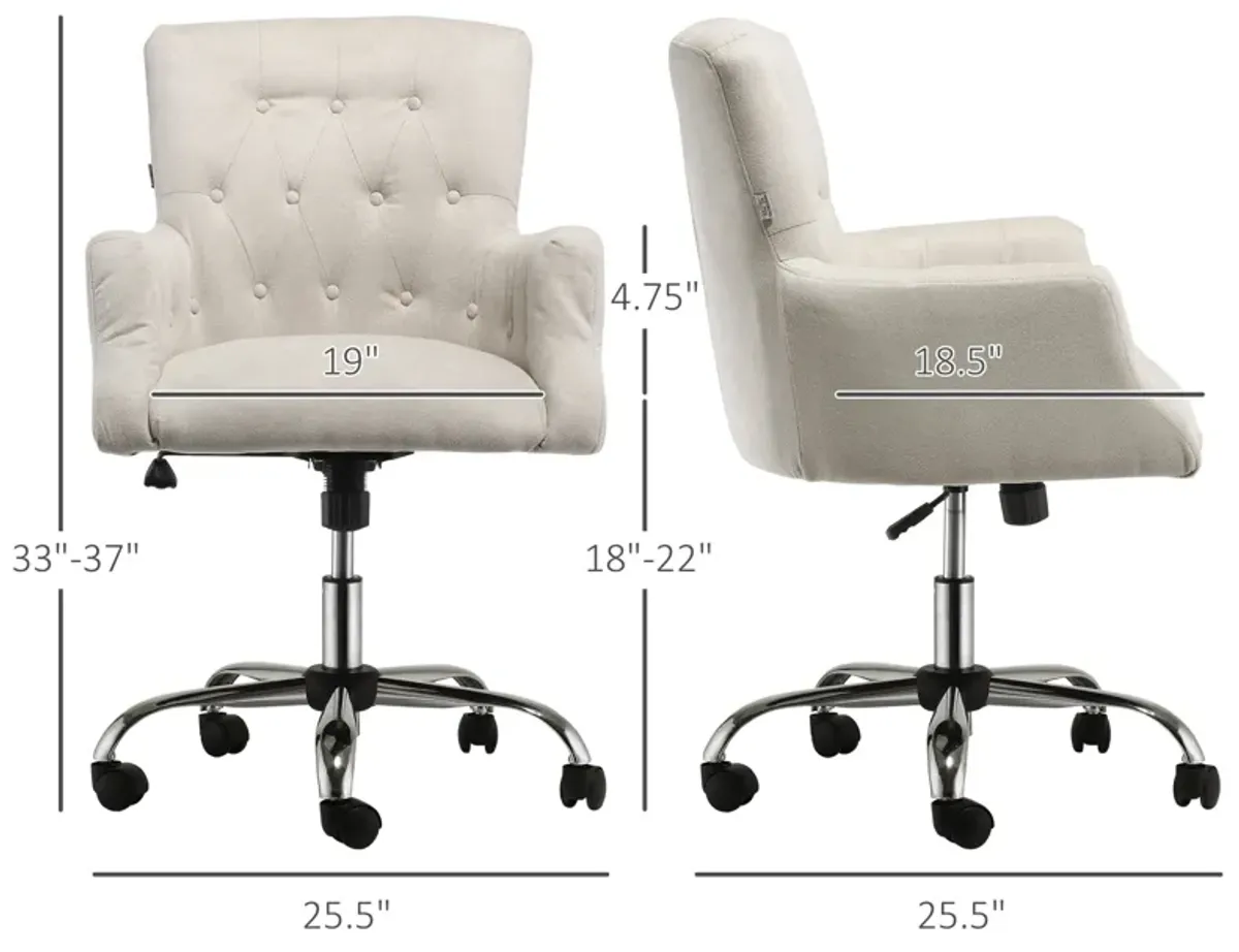 Cream White Task Seat: Linen Fiber Office Chair with Tufted Back