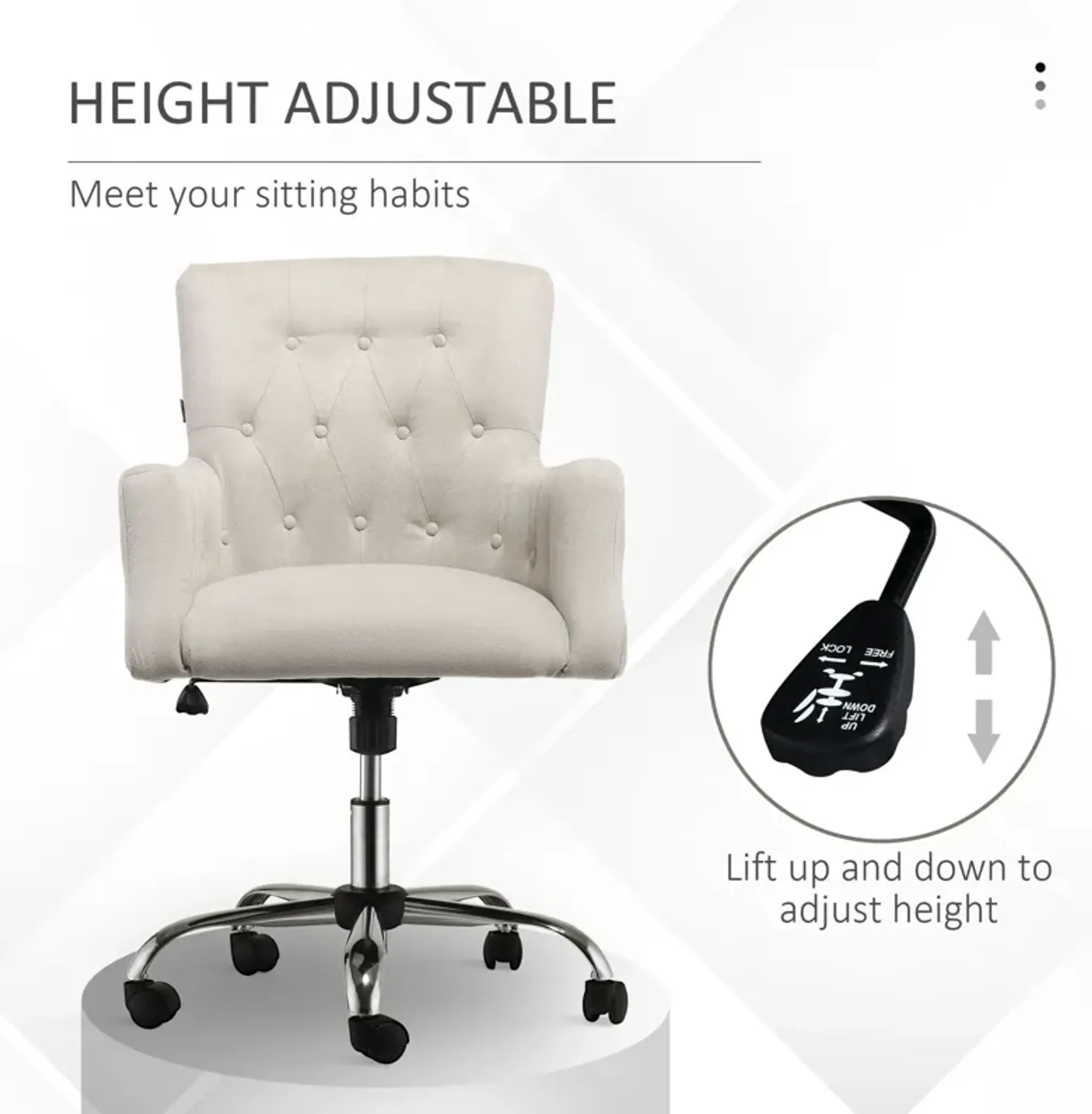 Cream White Task Seat: Linen Fiber Office Chair with Tufted Back ...