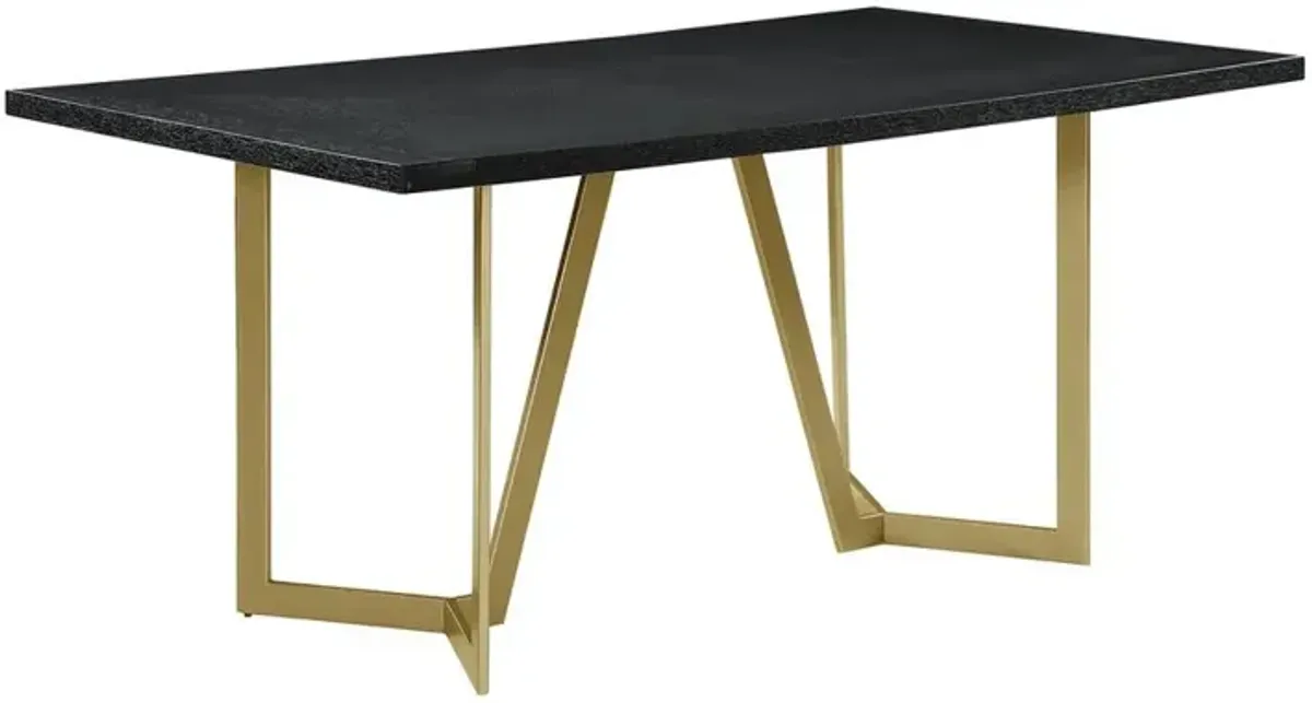 Best Quality Furniture Black wood top rectangle dining table w/ gold color base