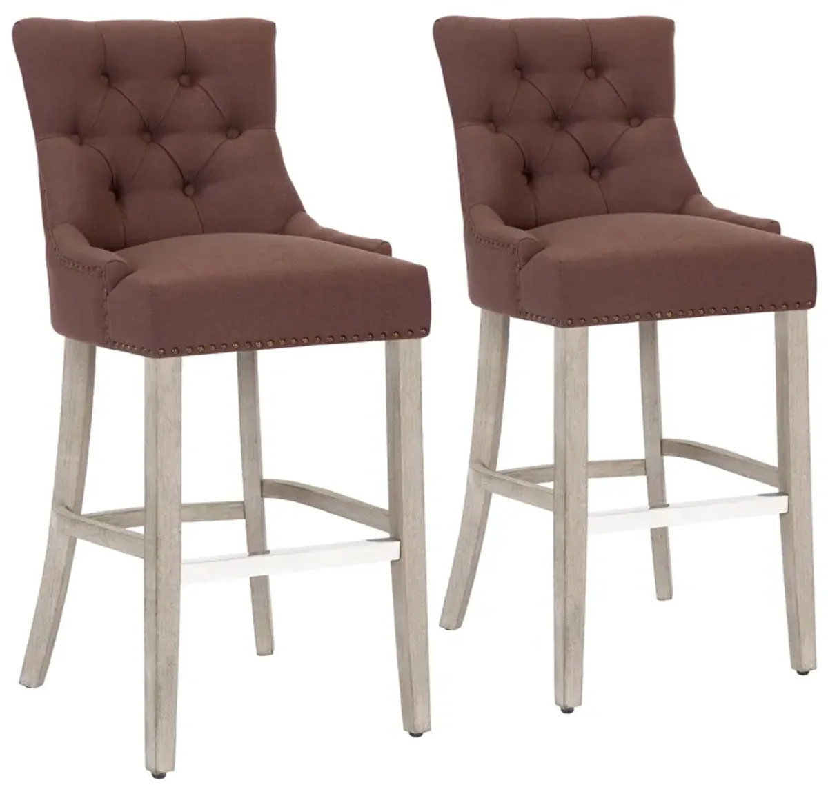 WestinTrends 29" Linen Fabric Tufted Upholstered Bar Stool (Set of 2), Antique Grey