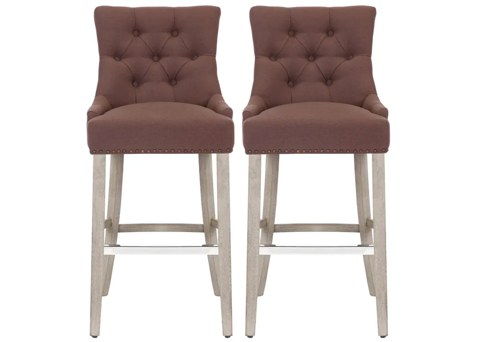 WestinTrends 29" Linen Fabric Tufted Upholstered Bar Stool (Set of 2), Antique Grey