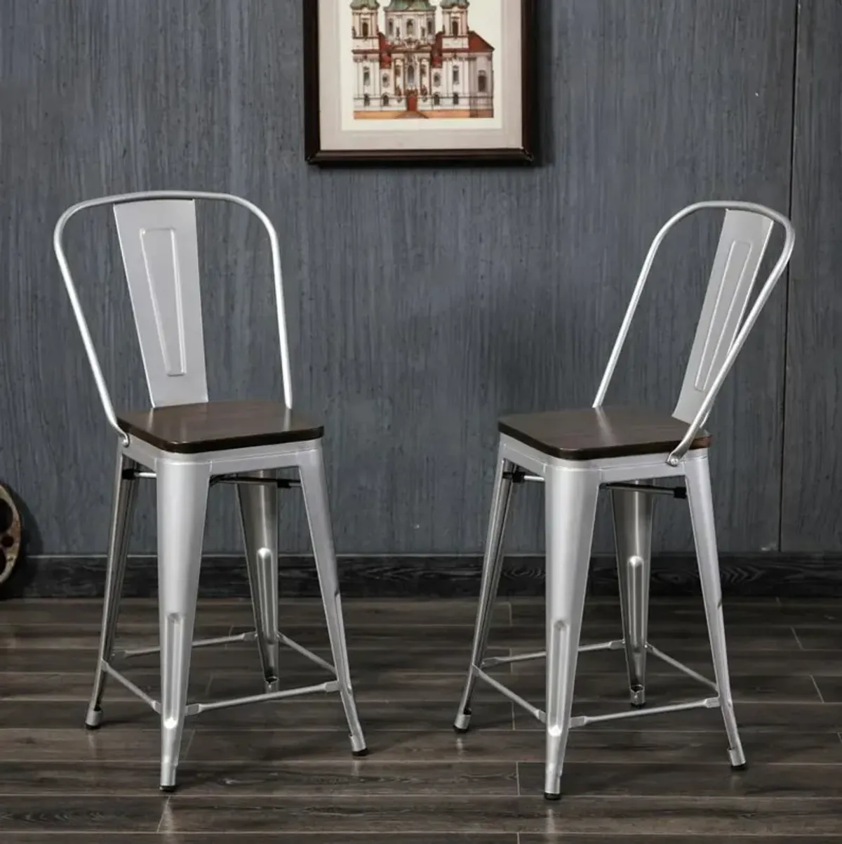 Carolina Living Ash 24 Counter Stool - Set of 2 - Silver/Elm