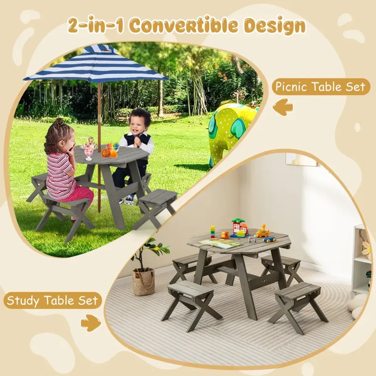 Kids Wooden Table Set – Child-Sized Furniture for Play, Study, and Activities